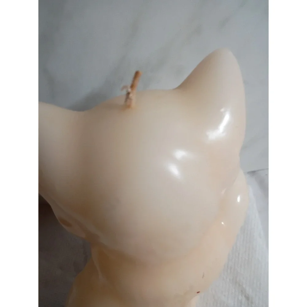 Vintage Kitten Candle Cream White Cat Figurine Blue Eyes Retro Kitsch Decor